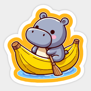 cute hippo on banana canoe Sticker